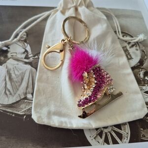 Pink and Gold Ice Skate Keychain